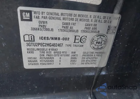 2017 GMC Sierra 1500 Denali z USA, uszkodzony, nr VIN 3GTU2PEC2HG482467